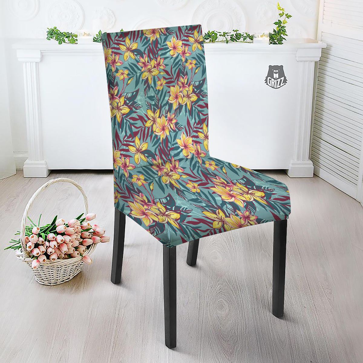 Plumeria Frangipani Tropical Print Pattern Dining Chair Slipcover-grizzshop
