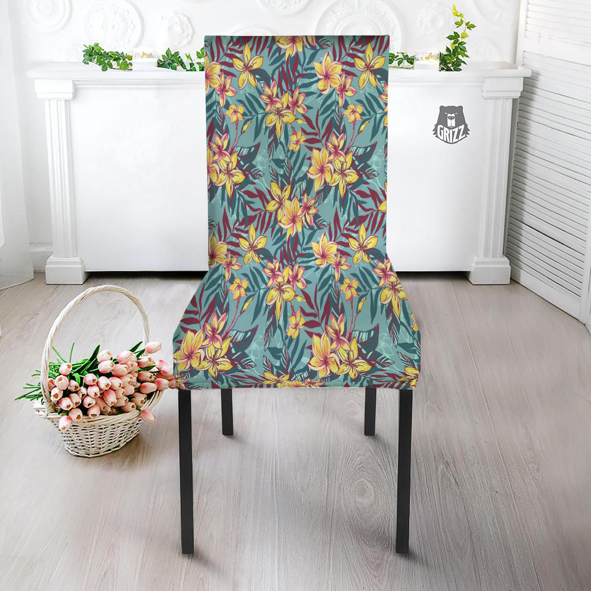 Plumeria Frangipani Tropical Print Pattern Dining Chair Slipcover-grizzshop