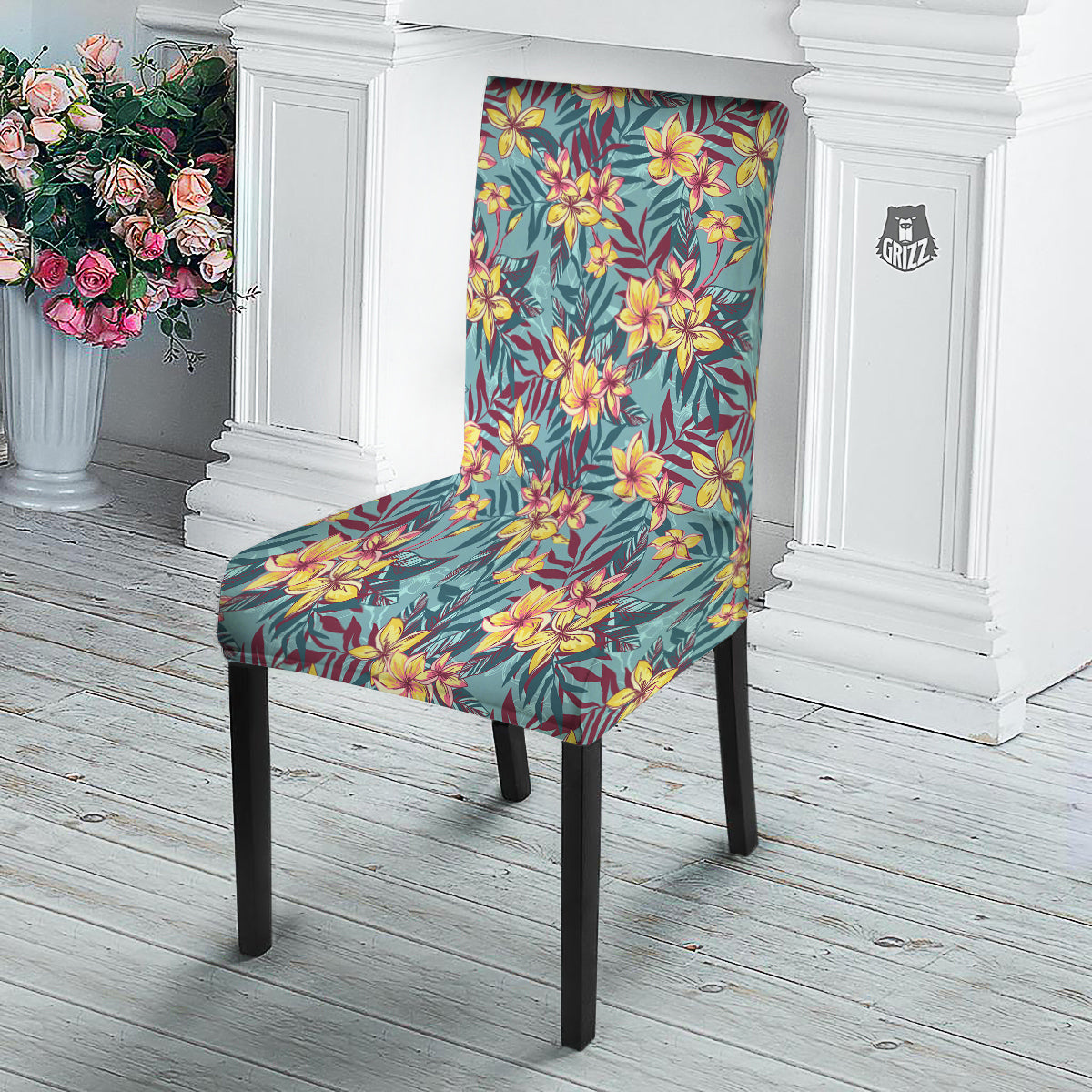 Plumeria Frangipani Tropical Print Pattern Dining Chair Slipcover-grizzshop
