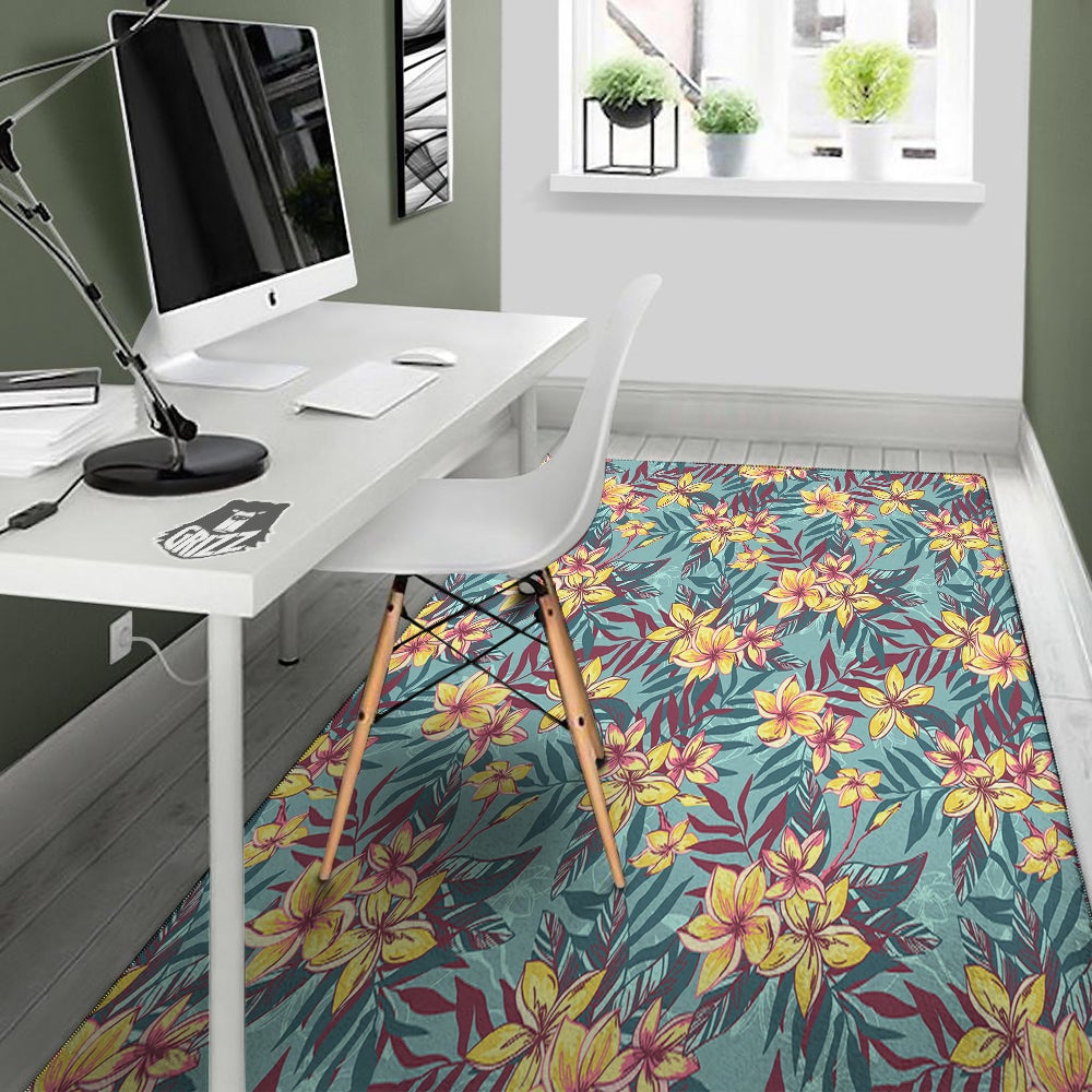 Plumeria Frangipani Tropical Print Pattern Floor Mat-grizzshop