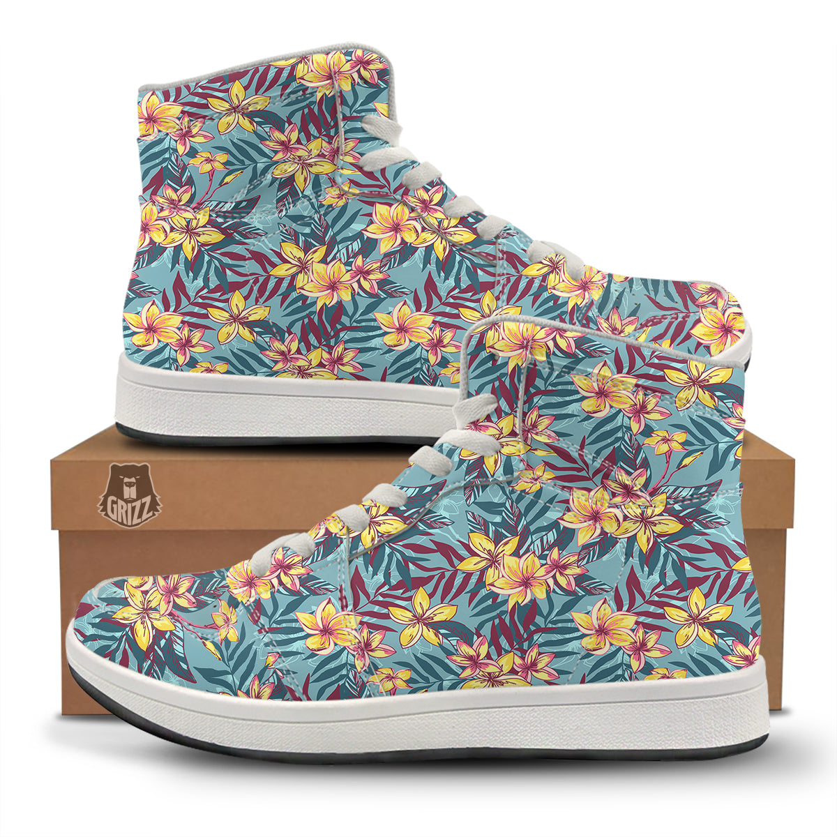 Plumeria Frangipani Tropical Print Pattern High Top Sneakers-grizzshop