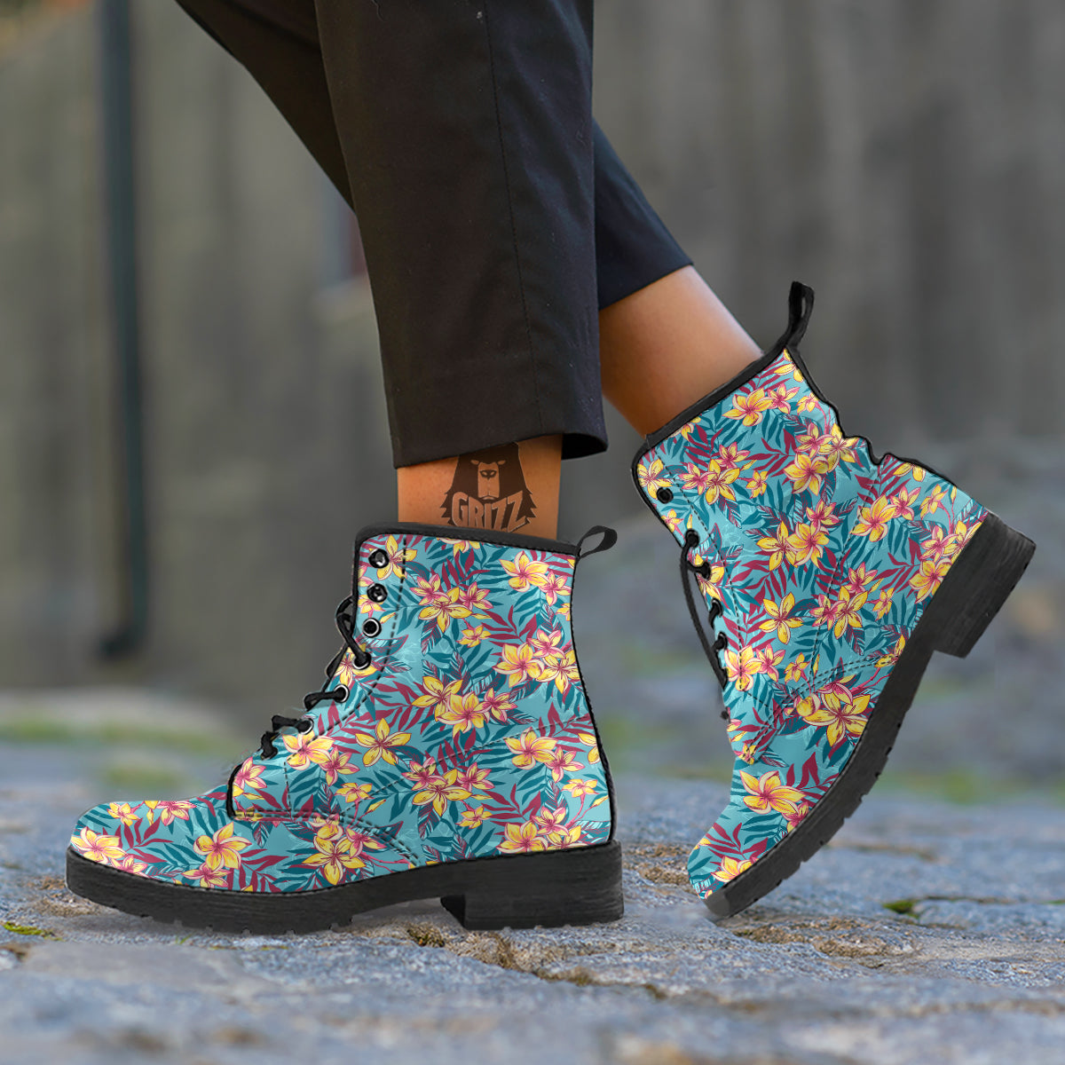 Plumeria Frangipani Tropical Print Pattern Leather Boots-grizzshop
