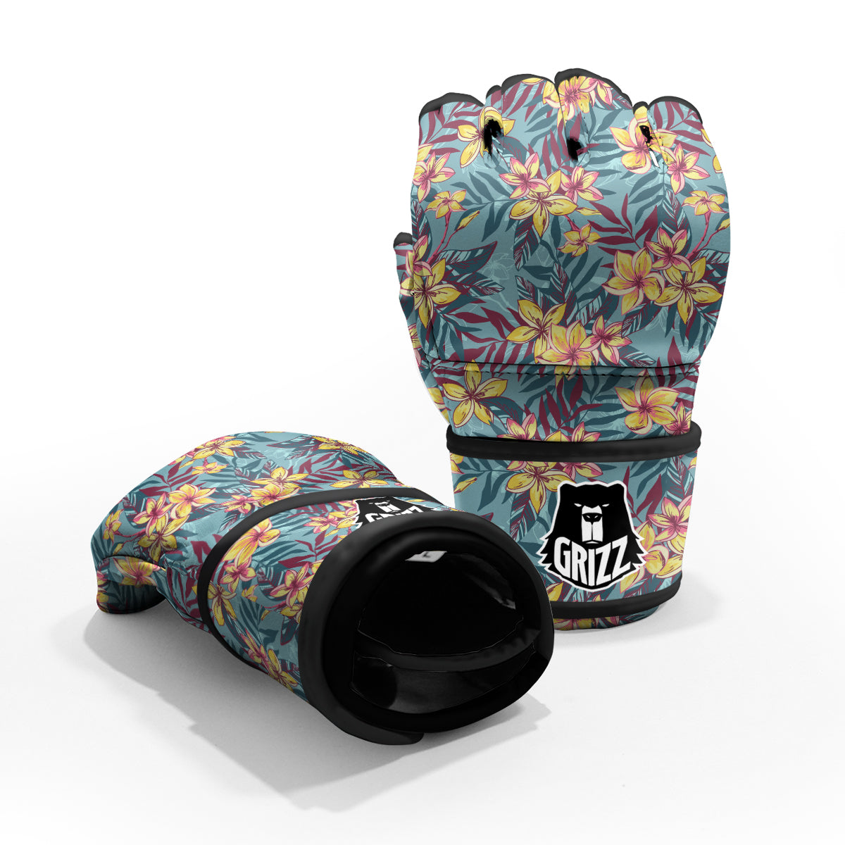 Plumeria Frangipani Tropical Print Pattern MMA Gloves-grizzshop