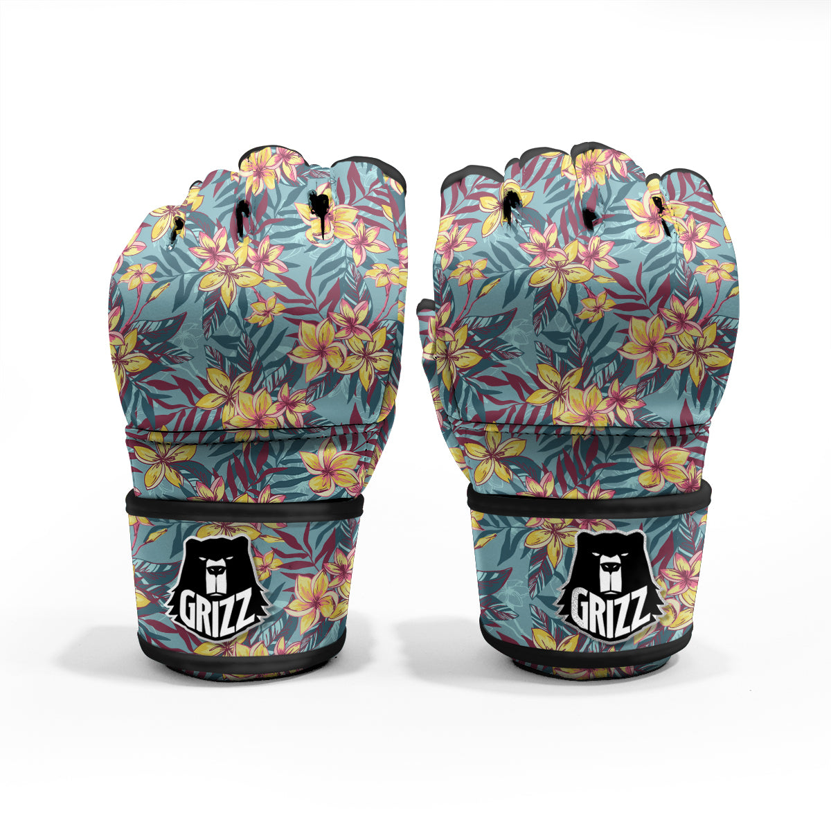Plumeria Frangipani Tropical Print Pattern MMA Gloves-grizzshop