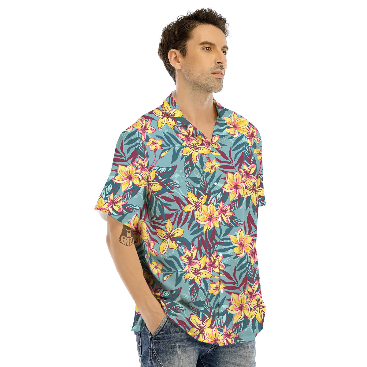 Plumeria Frangipani Tropical Print Pattern Men's Hawaiian Shirt-grizzshop