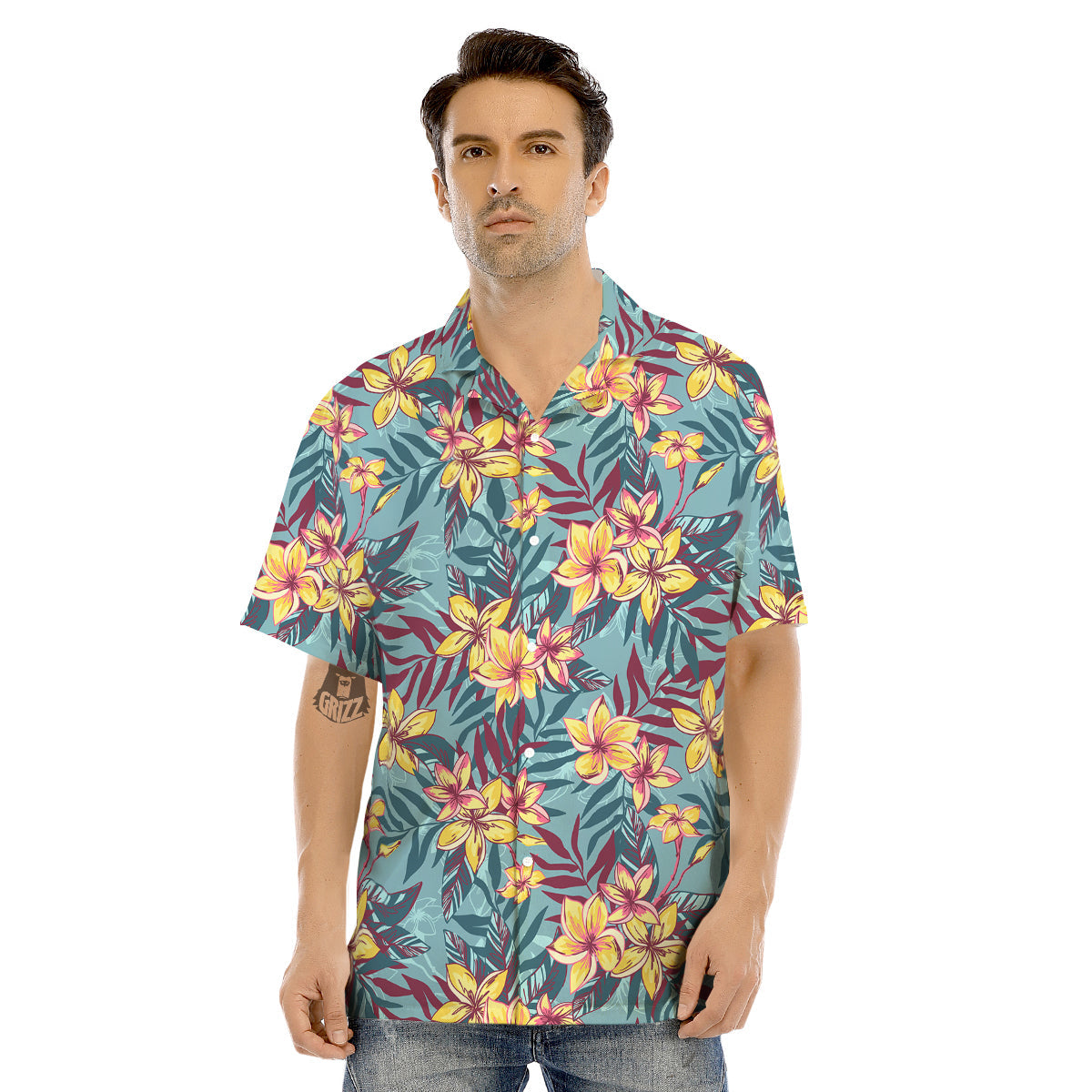 Plumeria Frangipani Tropical Print Pattern Men's Hawaiian Shirt-grizzshop