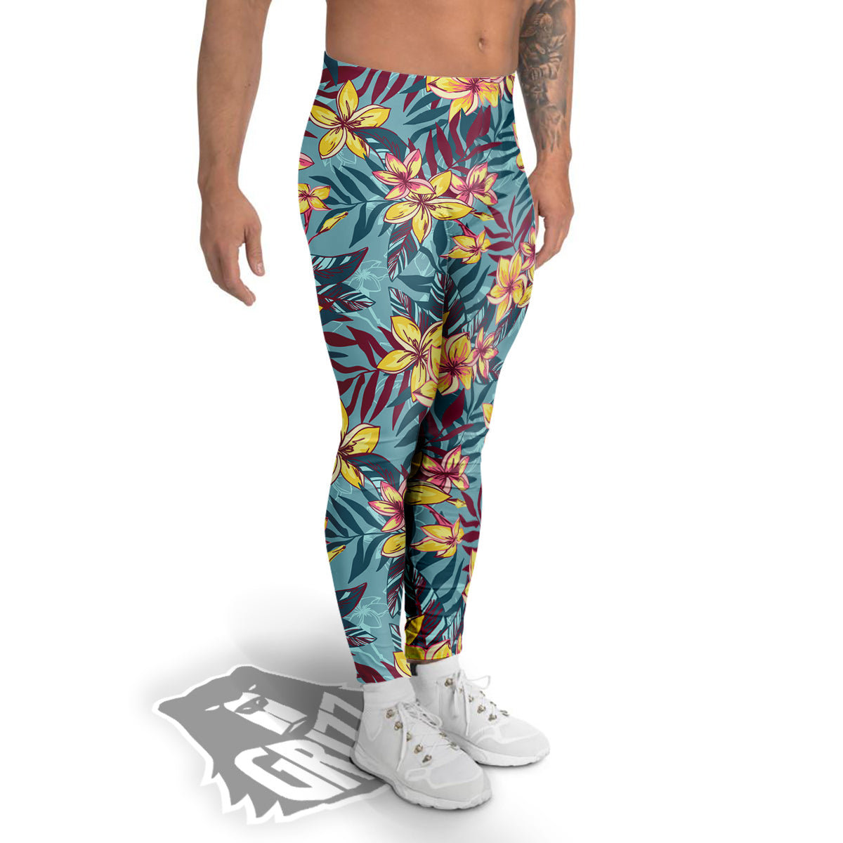 Plumeria Frangipani Tropical Print Pattern Men's Leggings-grizzshop