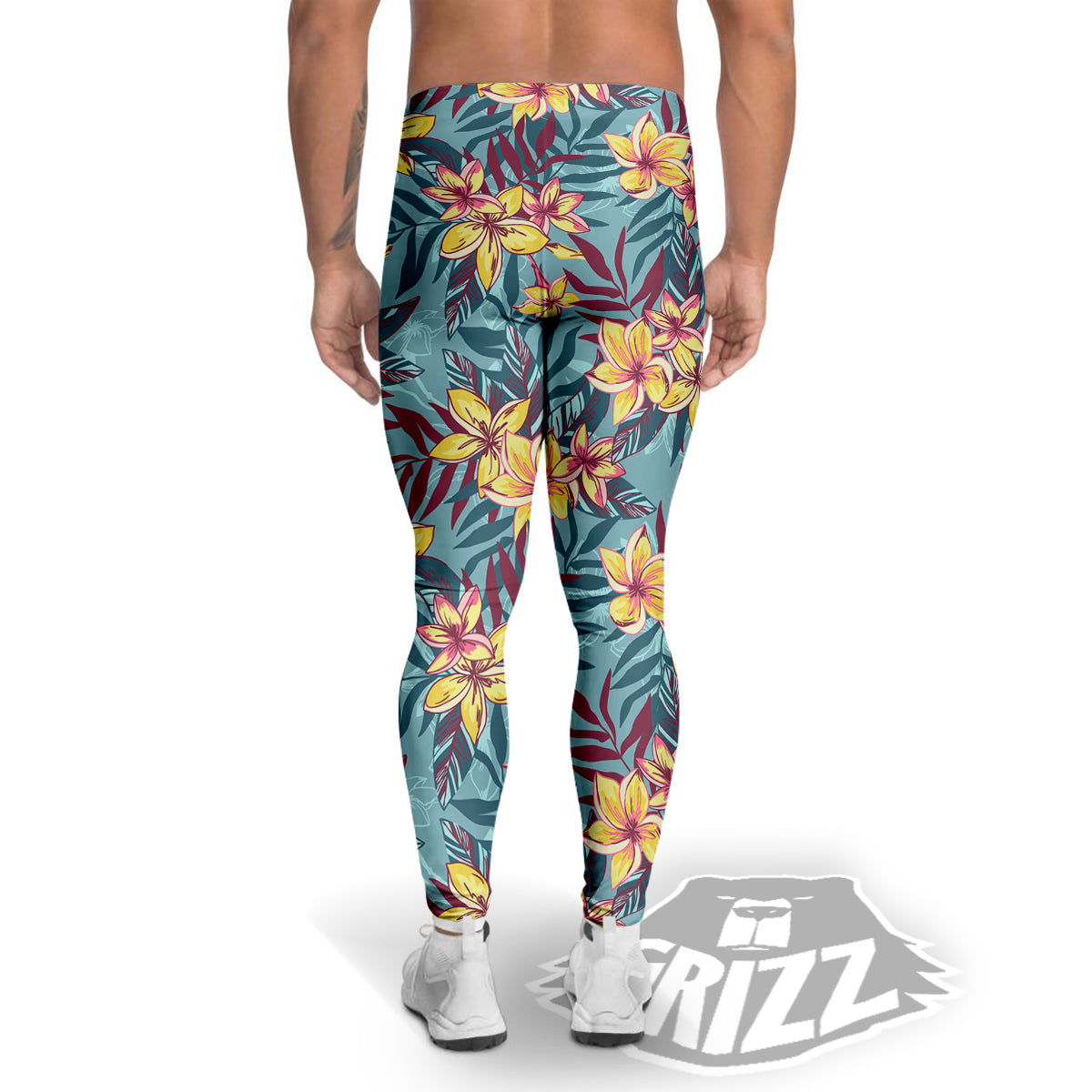 Plumeria Frangipani Tropical Print Pattern Men's Leggings-grizzshop