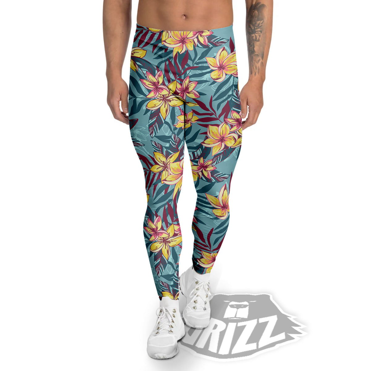 Plumeria Frangipani Tropical Print Pattern Men's Leggings-grizzshop