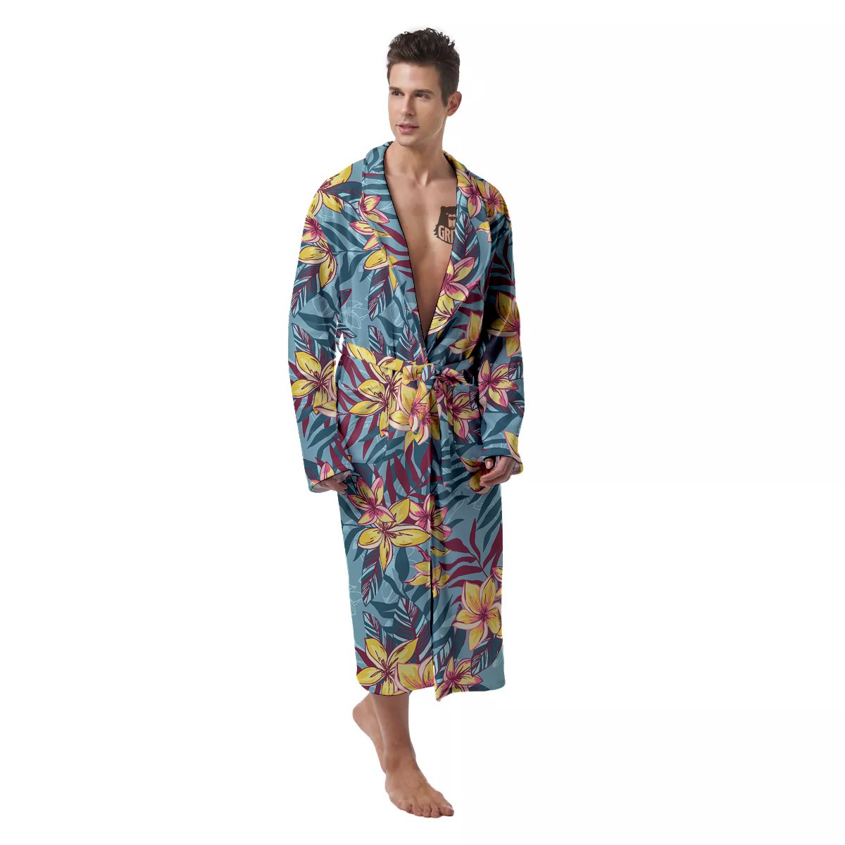 Plumeria Frangipani Tropical Print Pattern Men's Robe-grizzshop