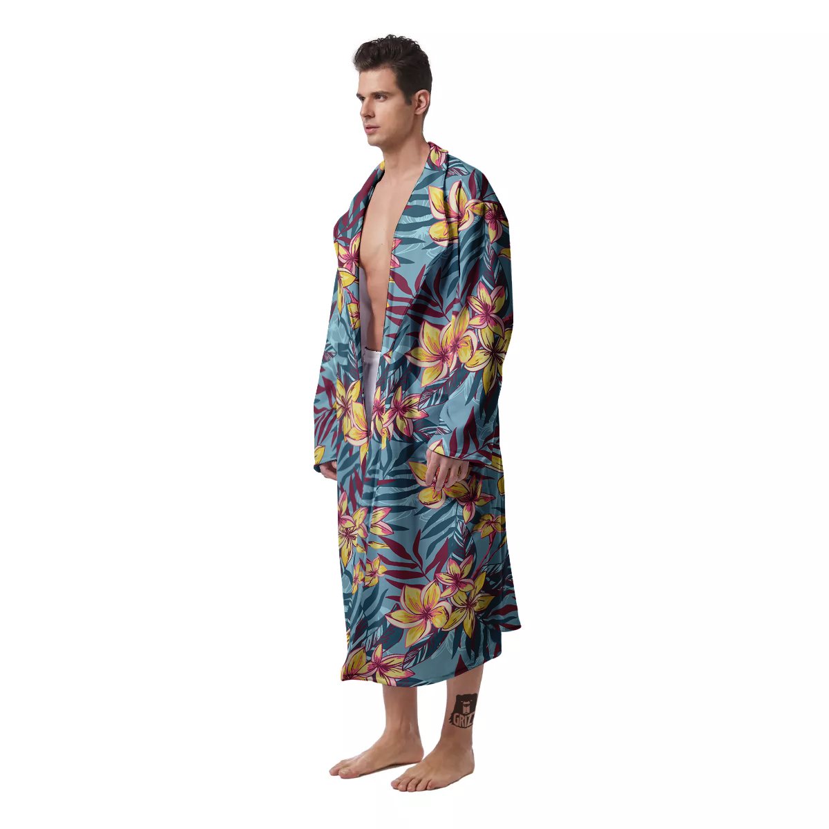 Plumeria Frangipani Tropical Print Pattern Men's Robe-grizzshop