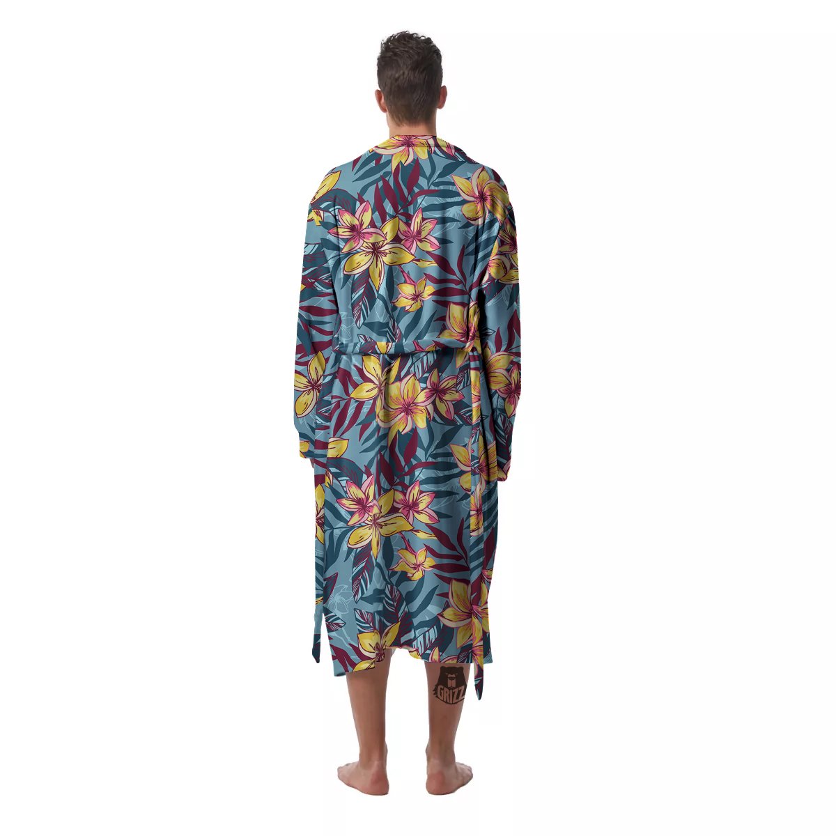 Plumeria Frangipani Tropical Print Pattern Men's Robe-grizzshop