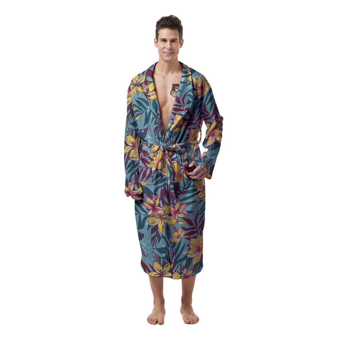 Plumeria Frangipani Tropical Print Pattern Men's Robe-grizzshop