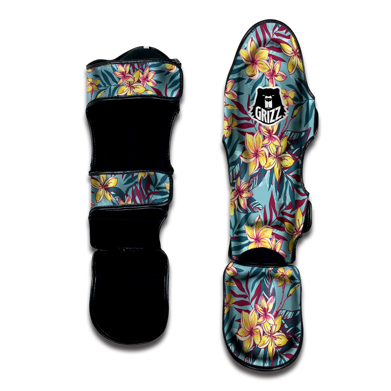 Plumeria Frangipani Tropical Print Pattern Muay Thai Shin Guards-grizzshop