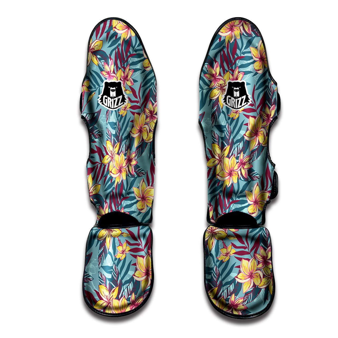 Plumeria Frangipani Tropical Print Pattern Muay Thai Shin Guards-grizzshop