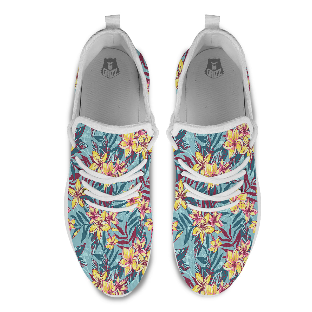 Plumeria Frangipani Tropical Print Pattern White Athletic Shoes-grizzshop