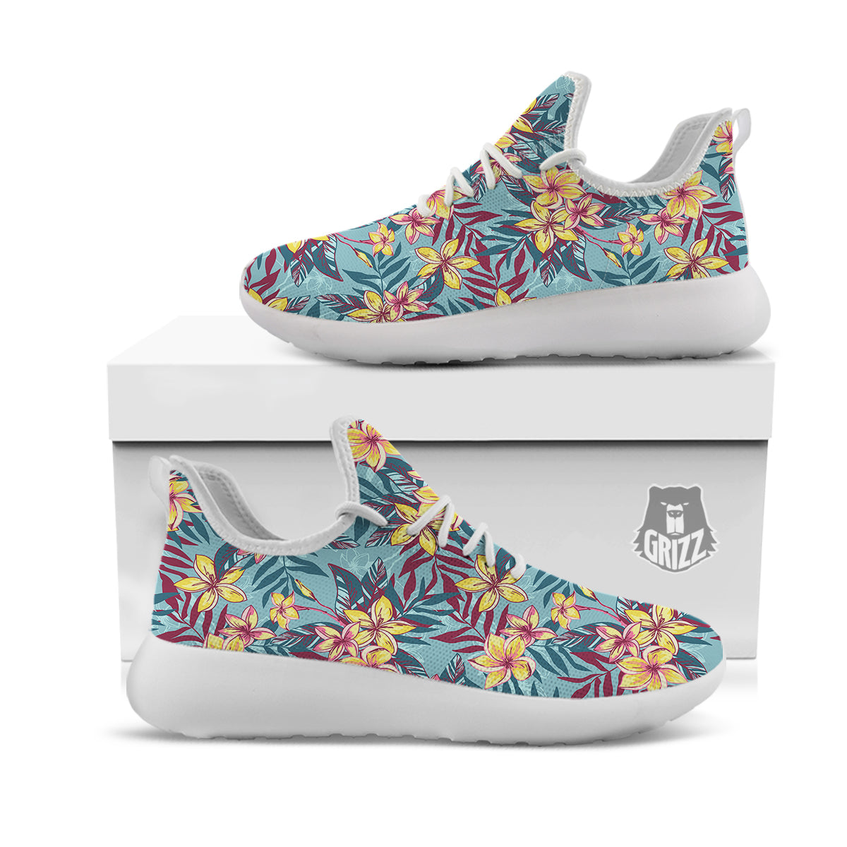 Plumeria Frangipani Tropical Print Pattern White Athletic Shoes-grizzshop