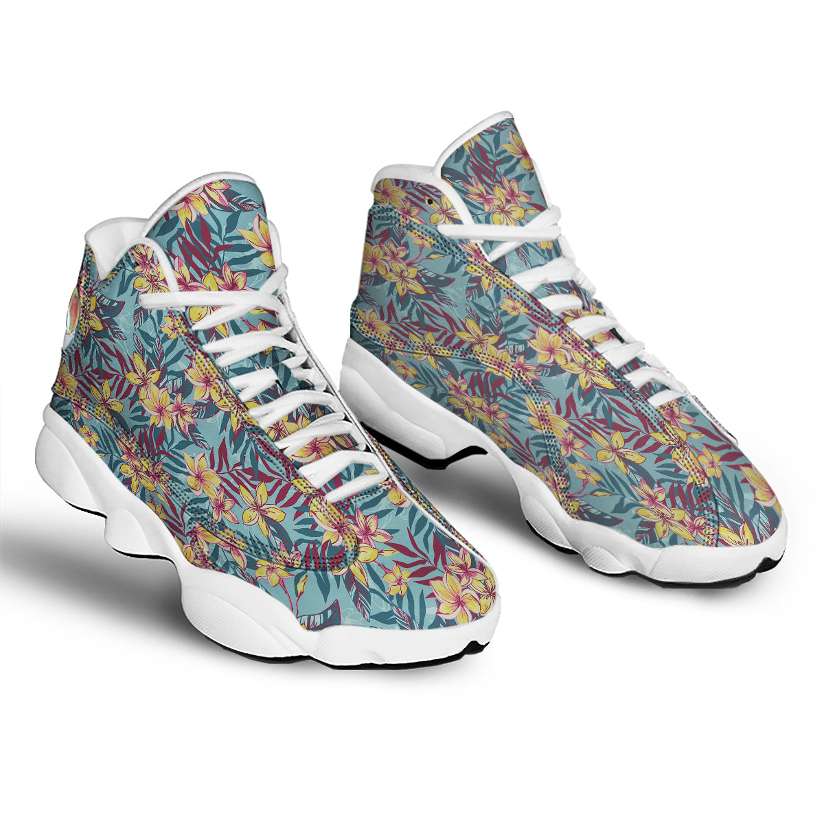 Plumeria Frangipani Tropical Print Pattern White Basketball Shoes-grizzshop