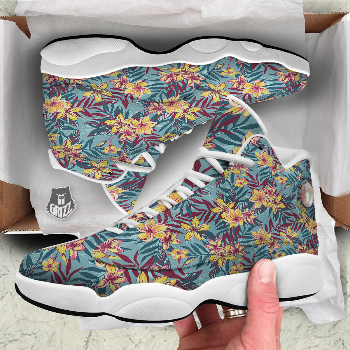 Plumeria Frangipani Tropical Print Pattern White Basketball Shoes-grizzshop