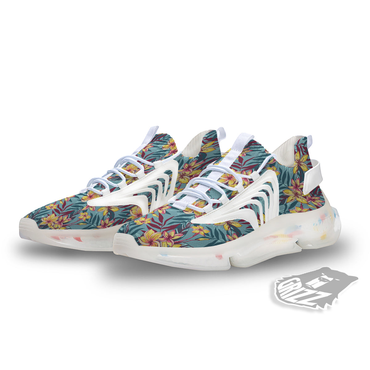 Plumeria Frangipani Tropical Print Pattern White Gym Shoes-grizzshop