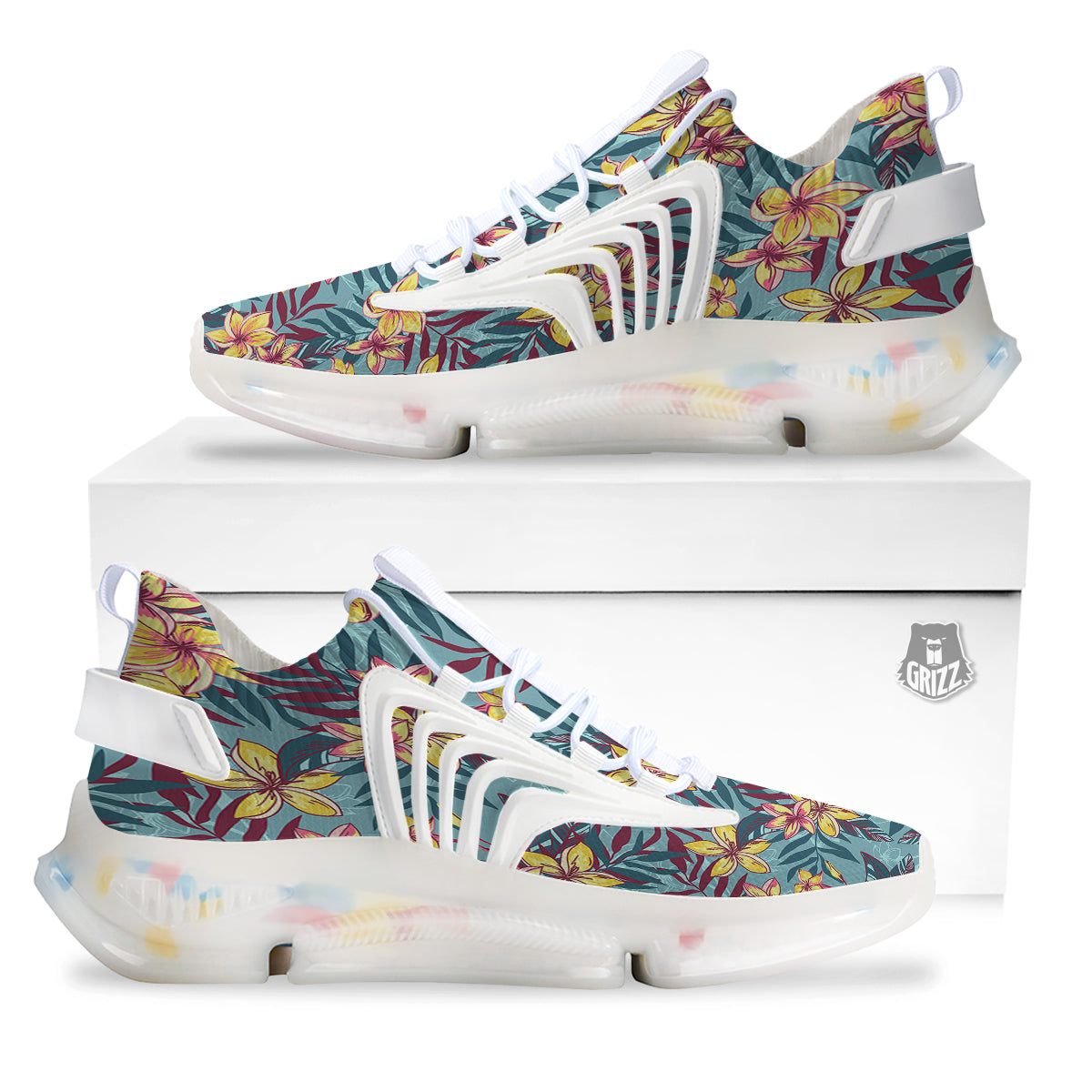 Plumeria Frangipani Tropical Print Pattern White Gym Shoes-grizzshop