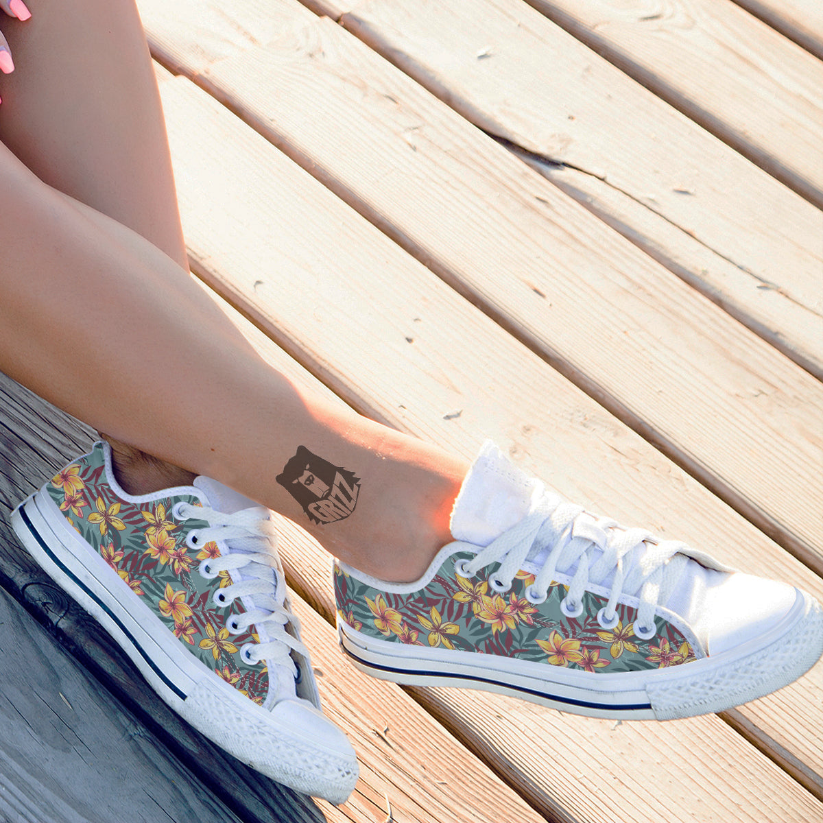 Plumeria Frangipani Tropical Print Pattern White Low Top Shoes-grizzshop
