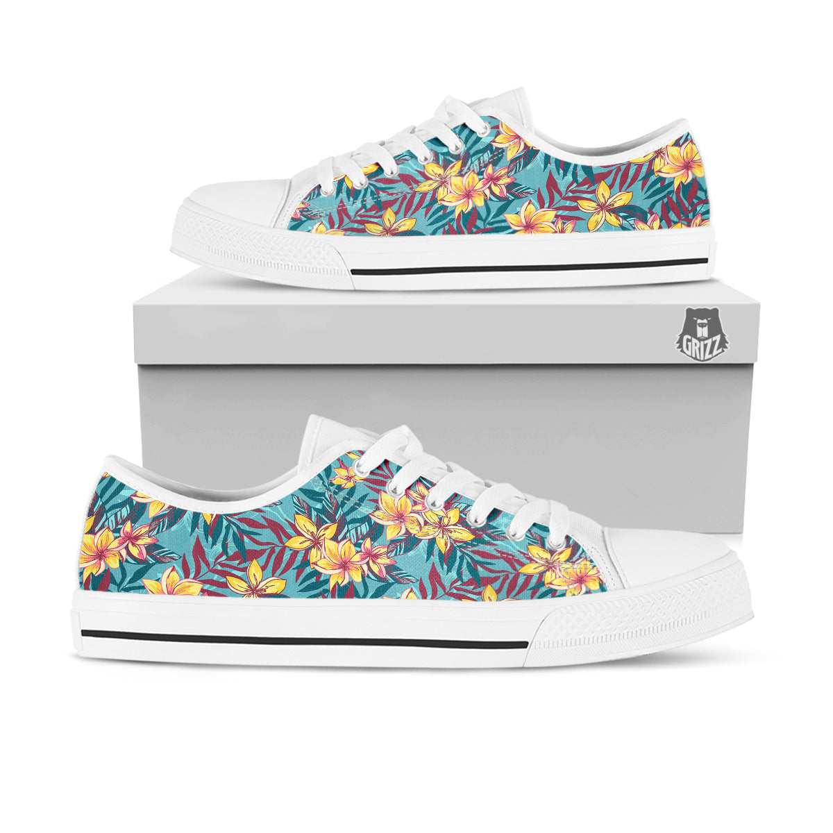 Plumeria Frangipani Tropical Print Pattern White Low Top Shoes-grizzshop