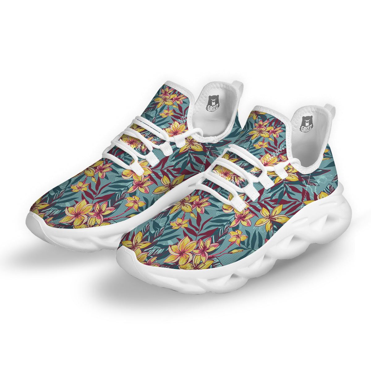 Plumeria Frangipani Tropical Print Pattern White Running Shoes-grizzshop