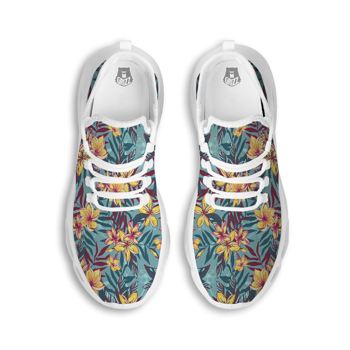 Plumeria Frangipani Tropical Print Pattern White Running Shoes-grizzshop