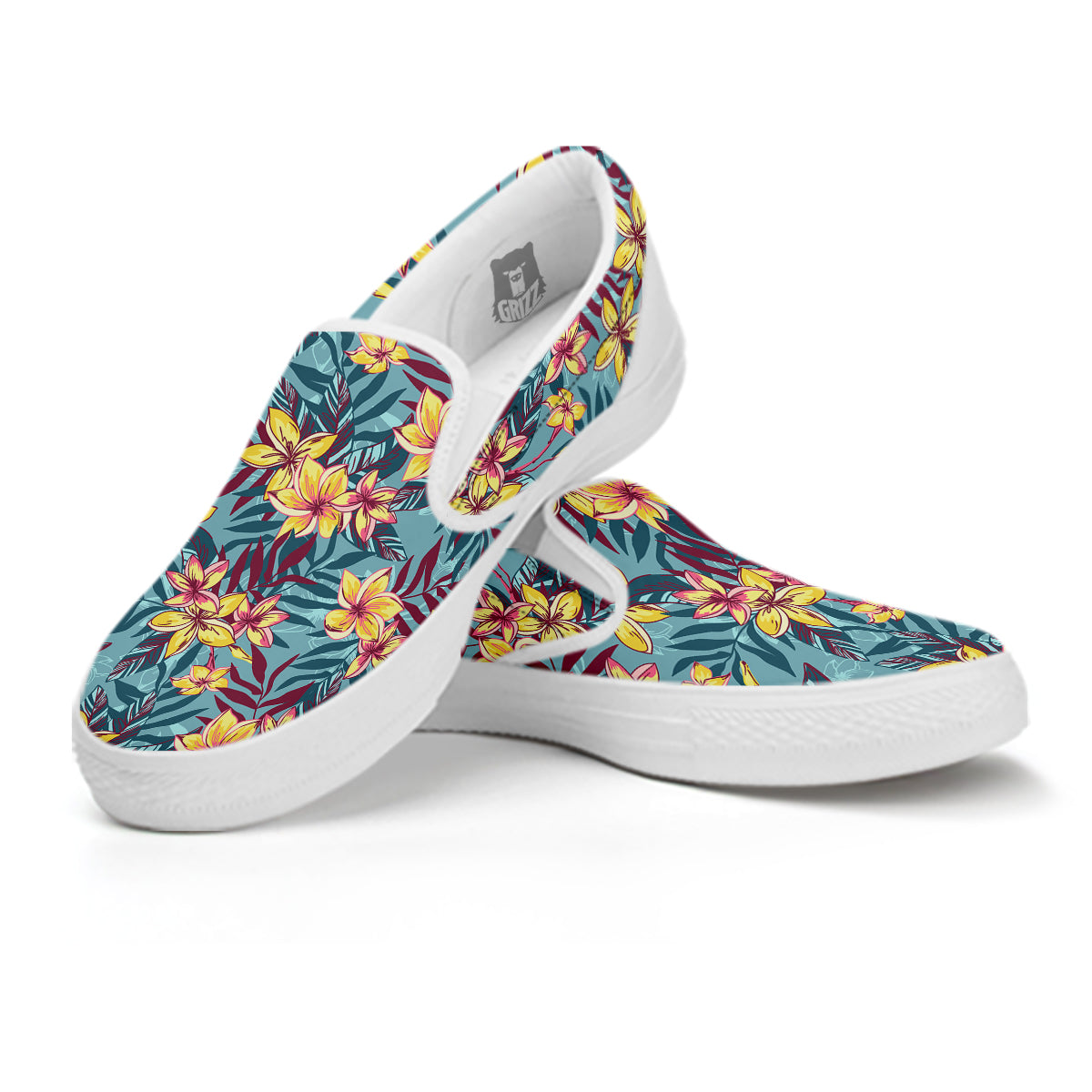 Plumeria Frangipani Tropical Print Pattern White Slip On Shoes-grizzshop
