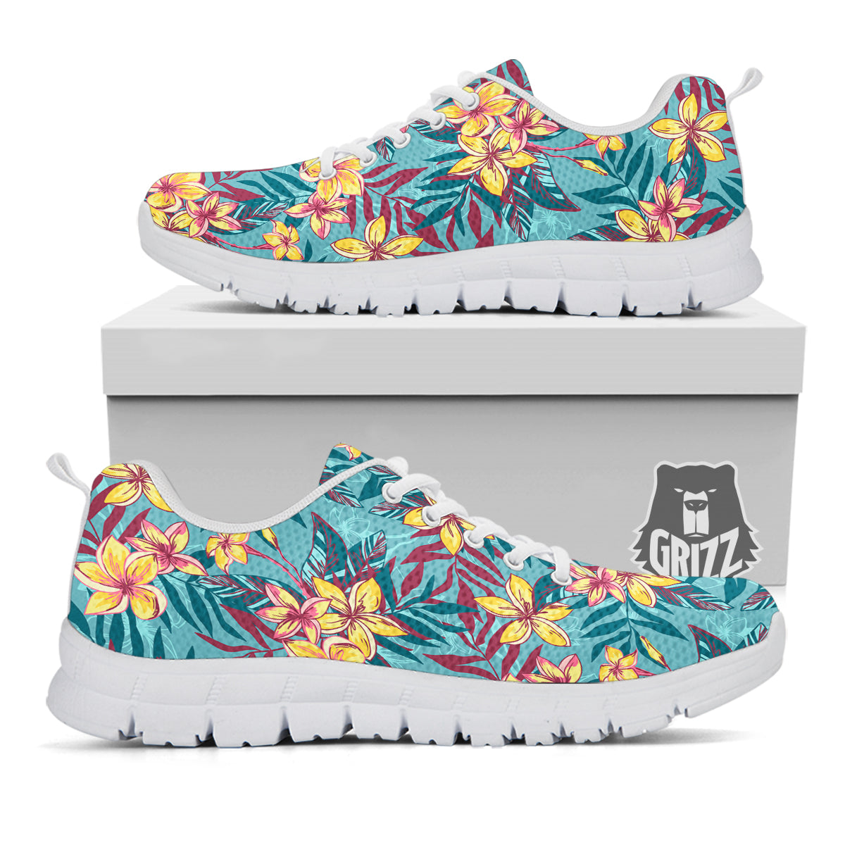 Plumeria Frangipani Tropical Print Pattern White Sneaker-grizzshop