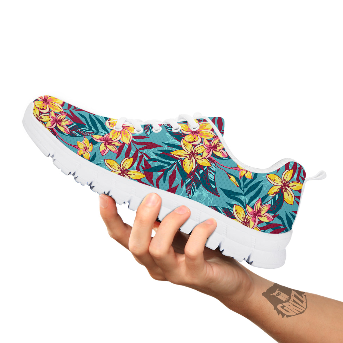 Plumeria Frangipani Tropical Print Pattern White Sneaker-grizzshop