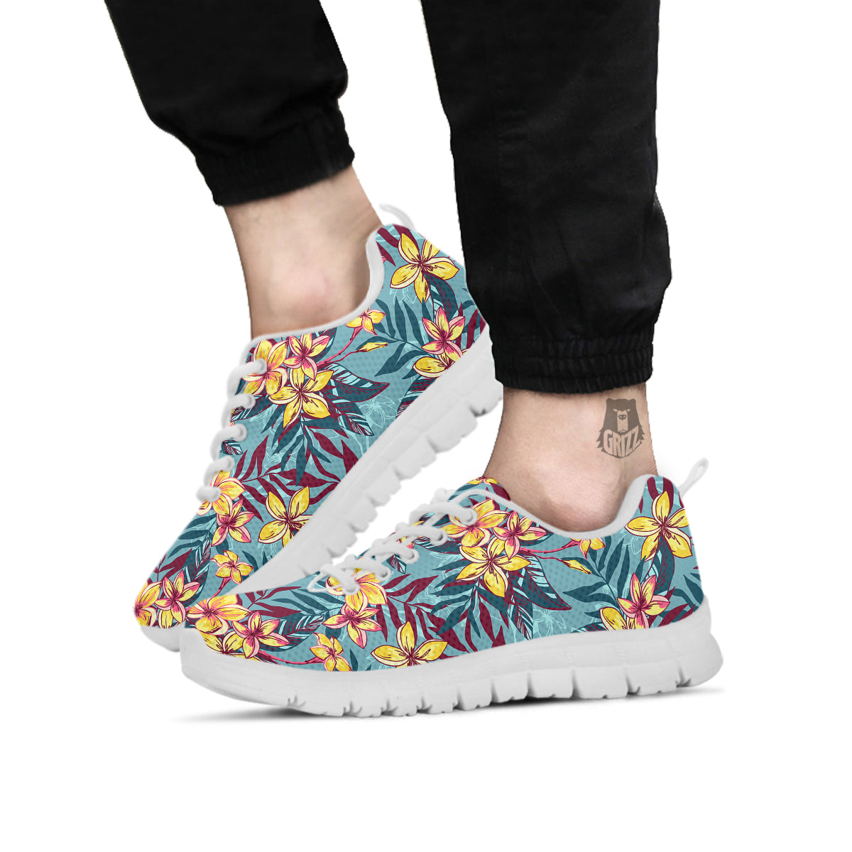 Plumeria Frangipani Tropical Print Pattern White Sneaker-grizzshop