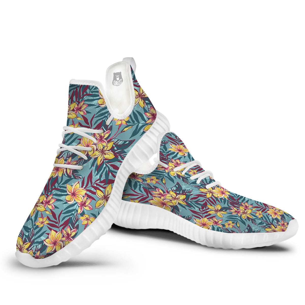 Plumeria Frangipani Tropical Print Pattern White Walking Shoes-grizzshop