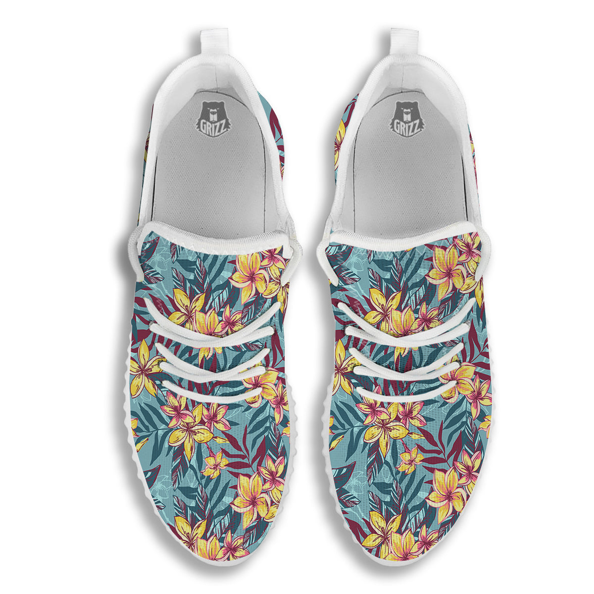 Plumeria Frangipani Tropical Print Pattern White Walking Shoes-grizzshop