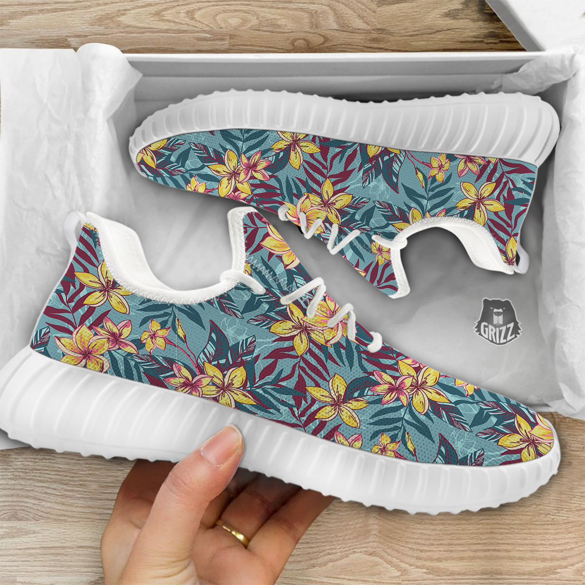 Plumeria Frangipani Tropical Print Pattern White Walking Shoes-grizzshop