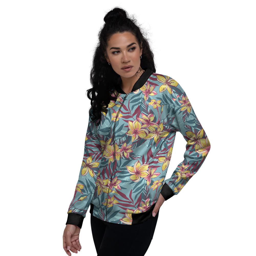 Plumeria Frangipani Tropical Print Pattern Women's Bomber Jacket-grizzshop
