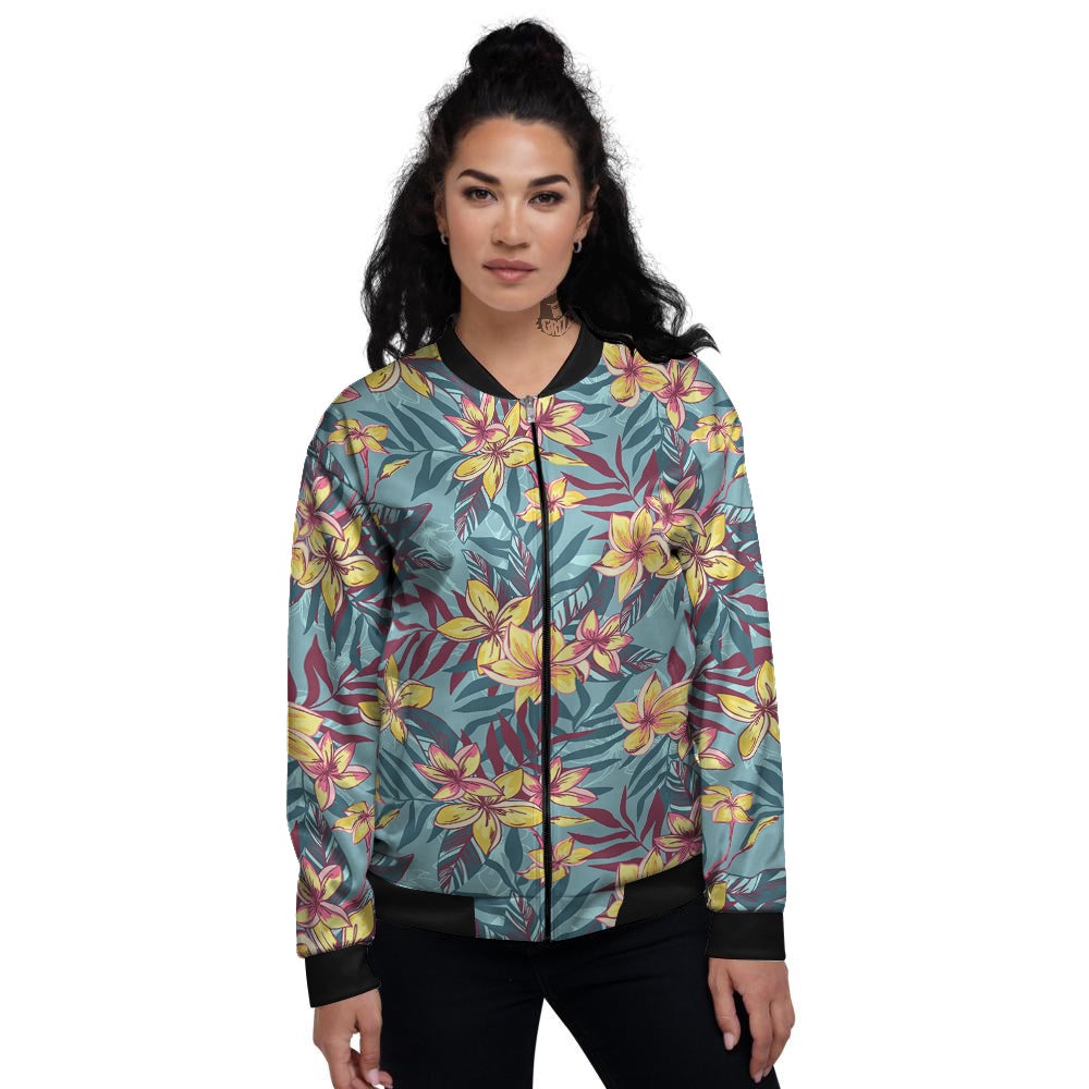 Plumeria Frangipani Tropical Print Pattern Women's Bomber Jacket-grizzshop
