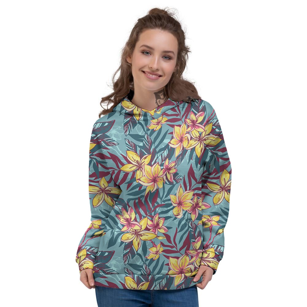 Plumeria Frangipani Tropical Print Pattern Women's Hoodie-grizzshop