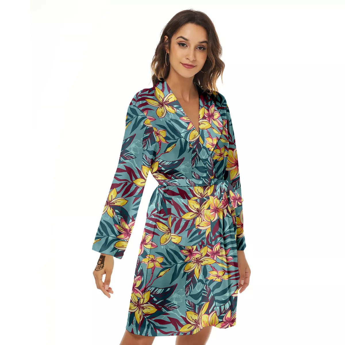 Plumeria Frangipani Tropical Print Pattern Women's Robe-grizzshop