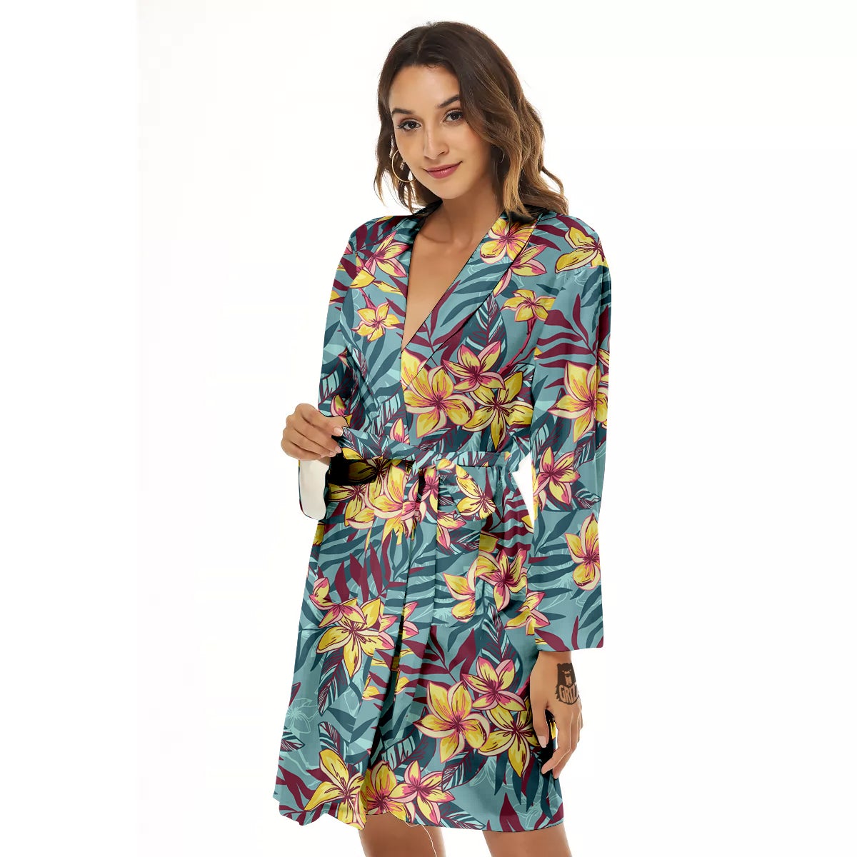 Plumeria Frangipani Tropical Print Pattern Women's Robe-grizzshop
