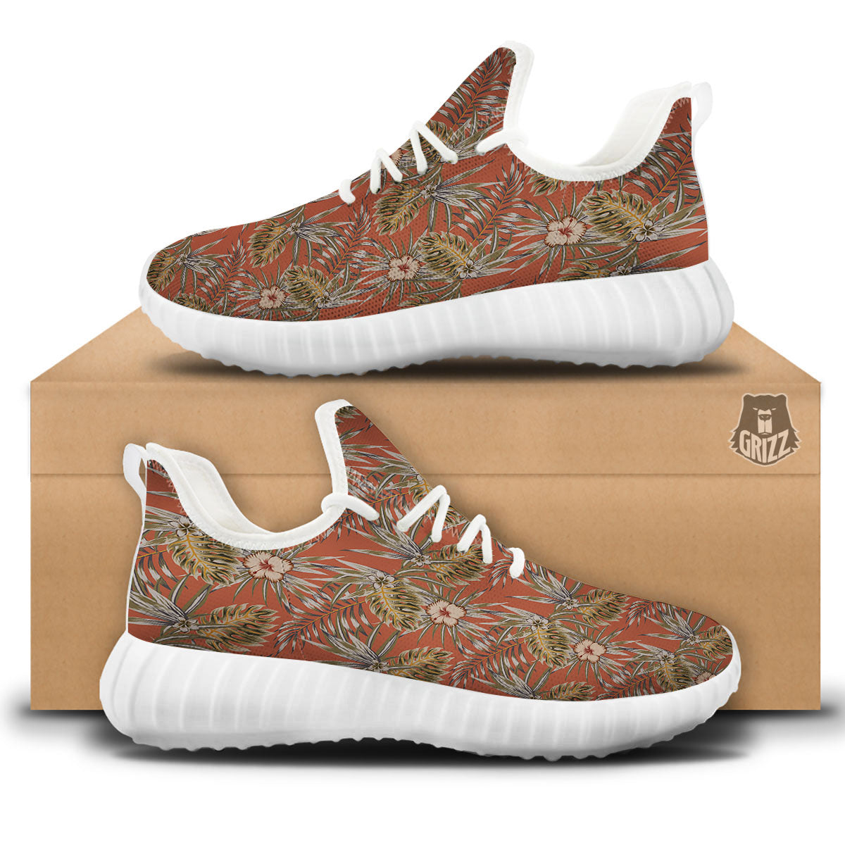 Plumeria Hibiscus Vintage Print Pattern White Walking Shoes-grizzshop