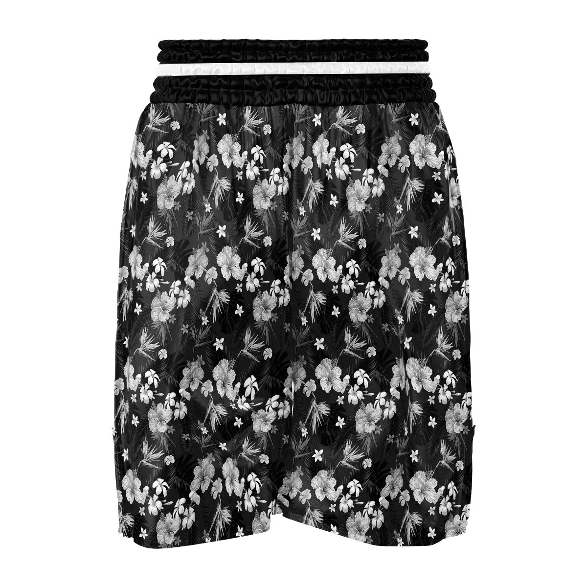 Plumeria Monochrome Print Pattern Boxing Shorts-grizzshop