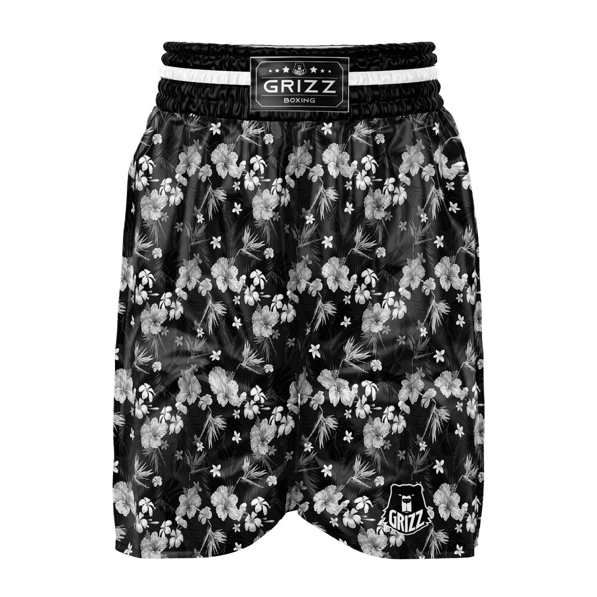 Plumeria Monochrome Print Pattern Boxing Shorts-grizzshop