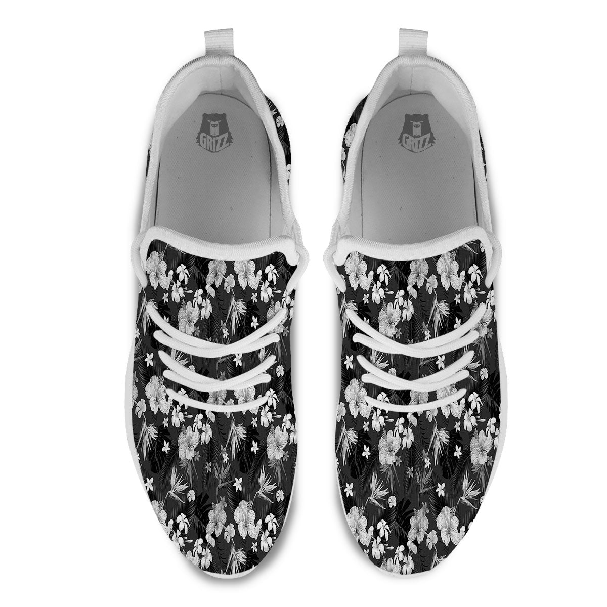 Plumeria Monochrome Print Pattern White Athletic Shoes-grizzshop