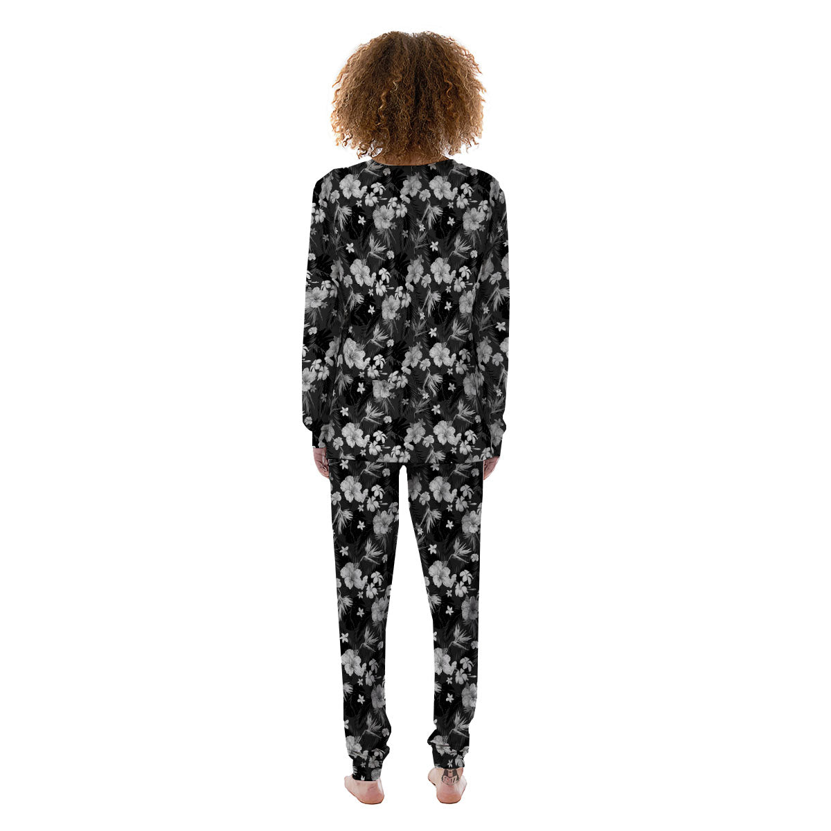 Plumeria Monochrome Print Pattern Women's Pajamas-grizzshop