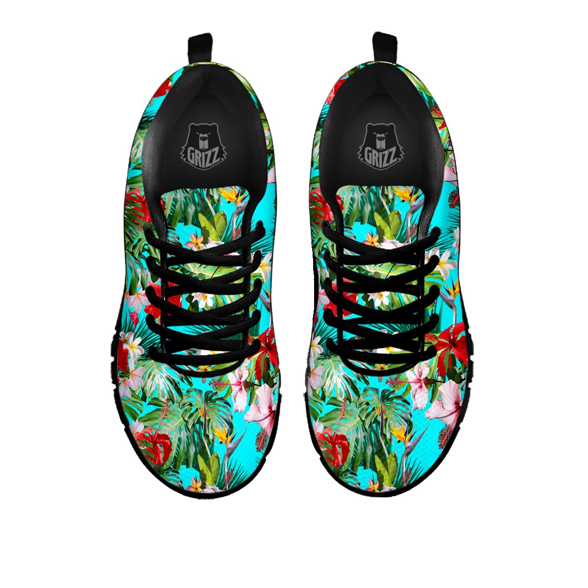 Plumeria Red Hibiscus Print Pattern Black Sneaker-grizzshop