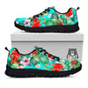 Plumeria Red Hibiscus Print Pattern Black Sneaker-grizzshop