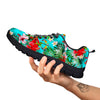 Plumeria Red Hibiscus Print Pattern Black Sneaker-grizzshop