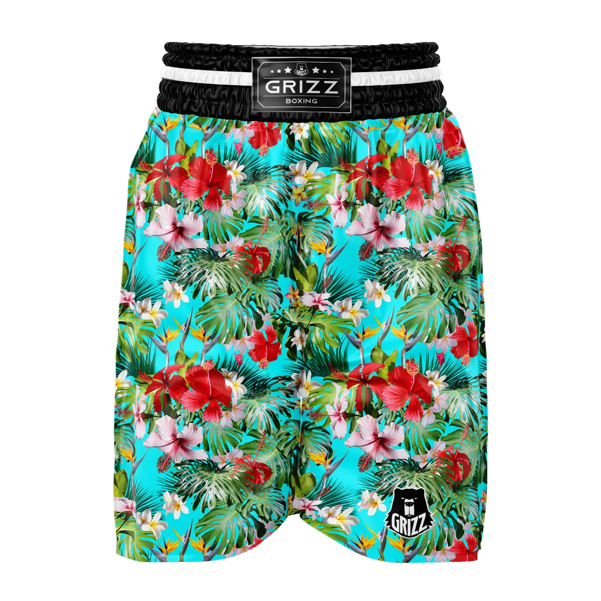 Plumeria Red Hibiscus Print Pattern Boxing Shorts-grizzshop